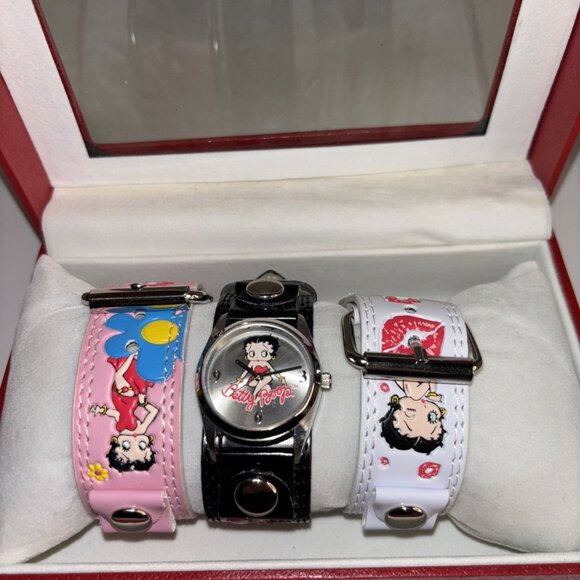Vintage Betty Boop Watch W/ Leather Band Set of 3 - Pink,White & Black NEW RARE - Picture 6 of 16